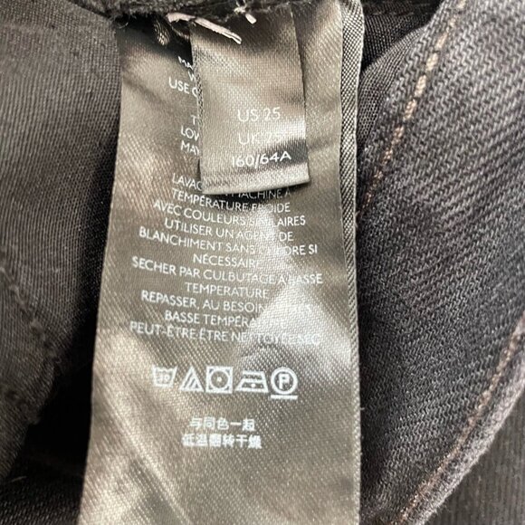 Free People Destroyed Straight Jeans 25 Distressed Black Denim High Rise Raw Hem - Picture 4 of 12